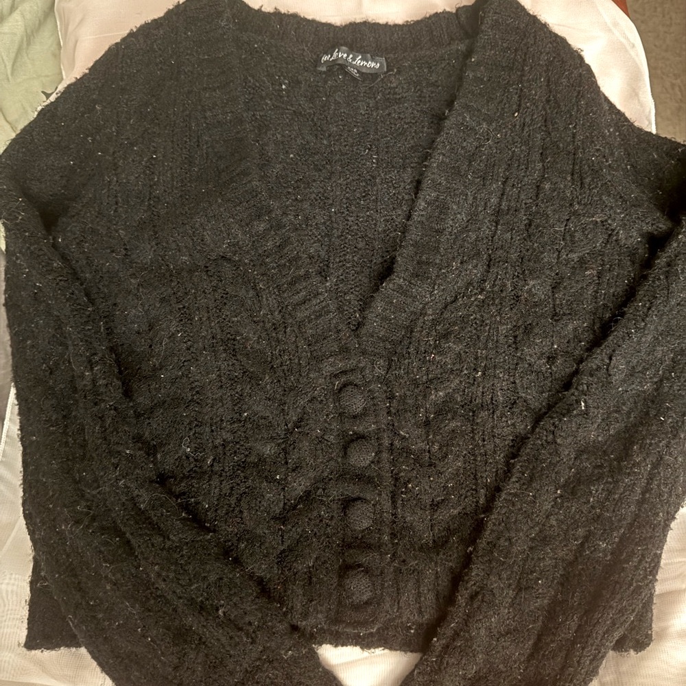 For Love & Lemons Cozy cropped Black Sweater - Pre-loved EUC - Size XXS